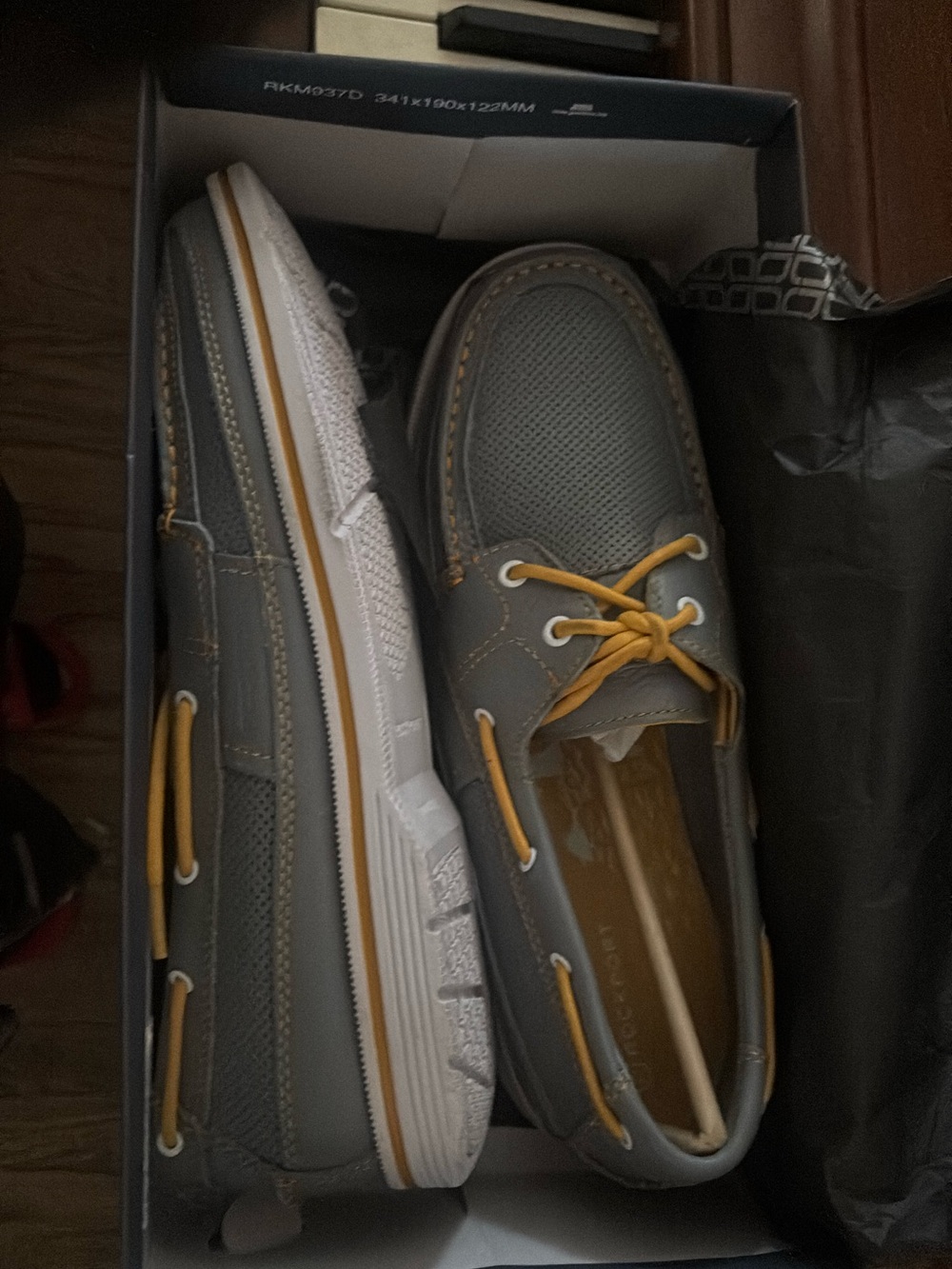 Men's Gray  ROCKPORT Boat Shoes with Yellow Laces size 13